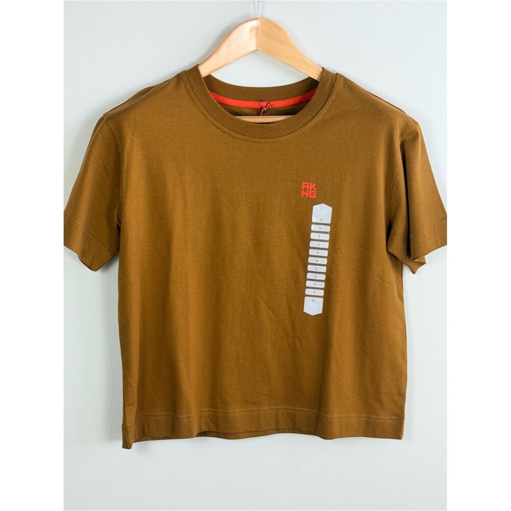 Duluth Trading Co Olive Brown Short Sleeve Tee with Red Accent